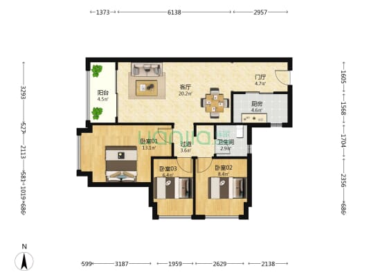 卓越蔚蓝铂樾府（普通住宅） 3室1厅1卫 88平方