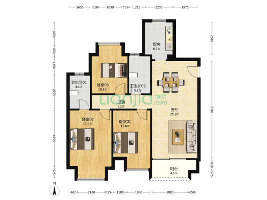 锦绣四季花园 3室1厅2卫 120平方