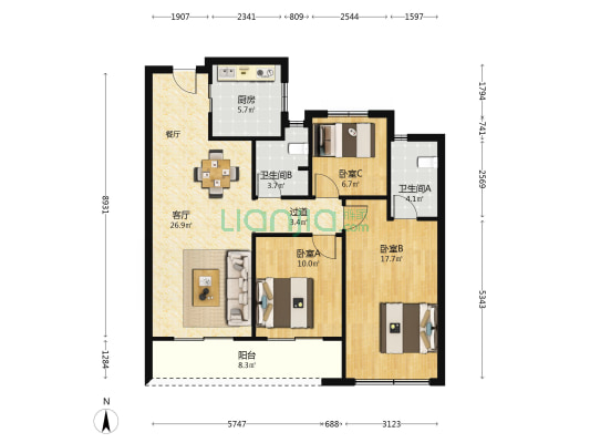 滨江滨涛映月 3室1厅2卫 106平方