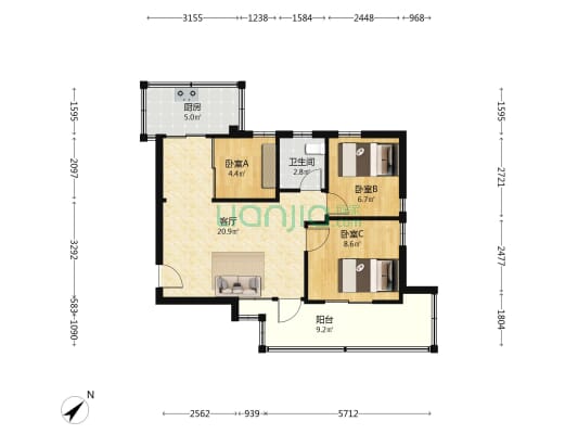 湖滨新村 3室1厅1卫 64平方