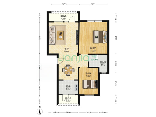 上东壹号二期 2室1厅1卫 84平方