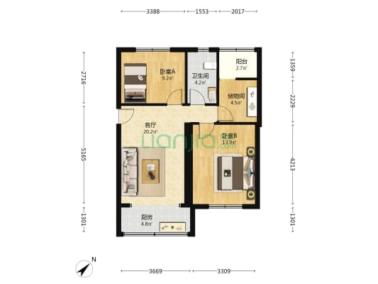 滨城新村安乐花园 2室1厅1卫 72平方