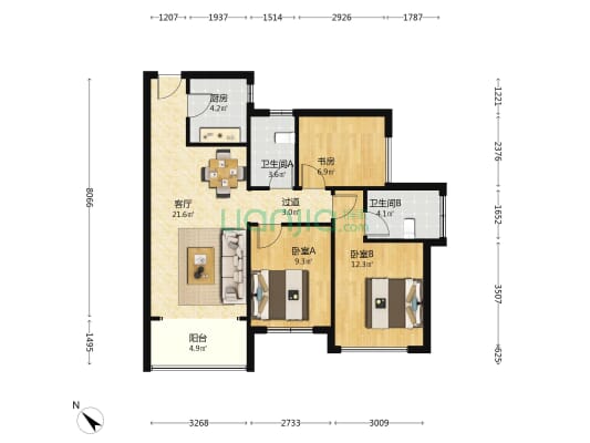 中熙珑湾 3室1厅2卫 90平方