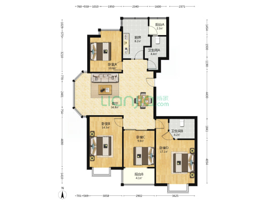 浮力森林苑 4室1厅2卫 143平方