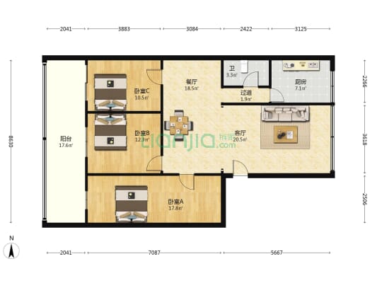 桂园东一路 3室2厅1卫 117平方