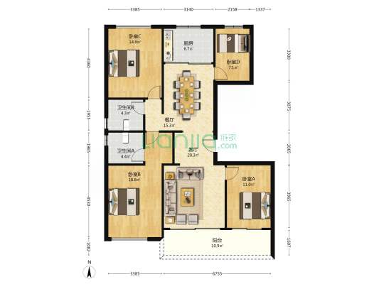 庆樾上府 4室2厅2卫 145平方