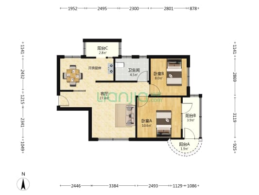 沙尾电话机楼 2室1厅1卫 76平方