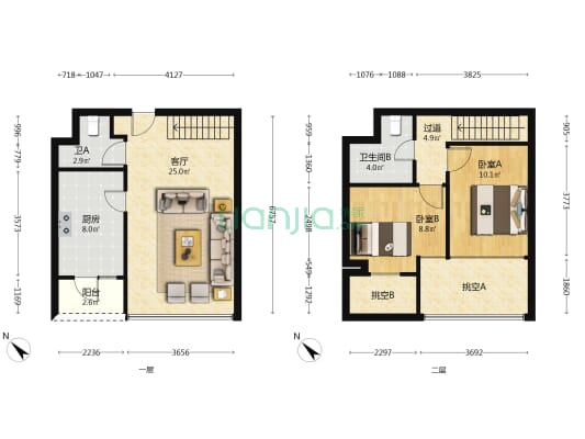 紫元元大厦 2室1厅2卫 71平方
