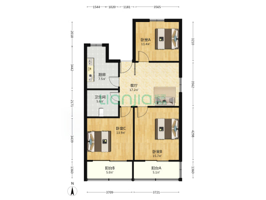 闾邱坊巷散盘 3室1厅1卫 102平方