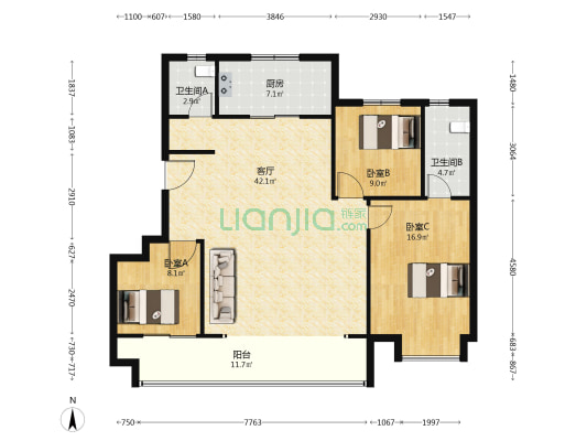 远洋潮起东方 3室1厅2卫 123平方