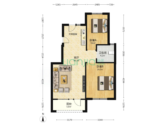上东壹号二期 2室1厅1卫 84平方