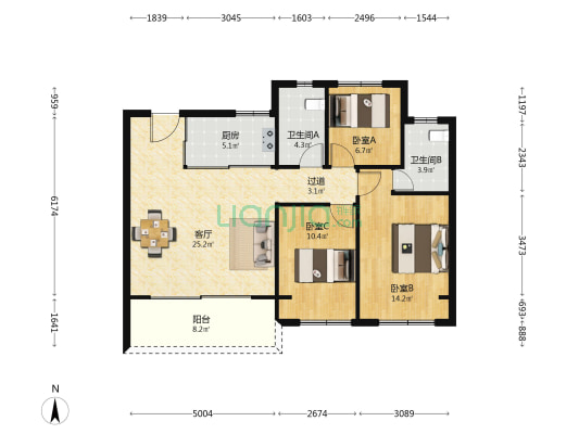 万科锦上和风华苑北区 3室1厅2卫 105平方