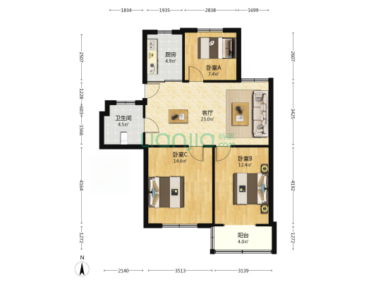 金家桥公寓 3室1厅1卫 85平方