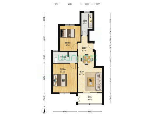 古塘雅苑 2室2厅1卫 77平方
