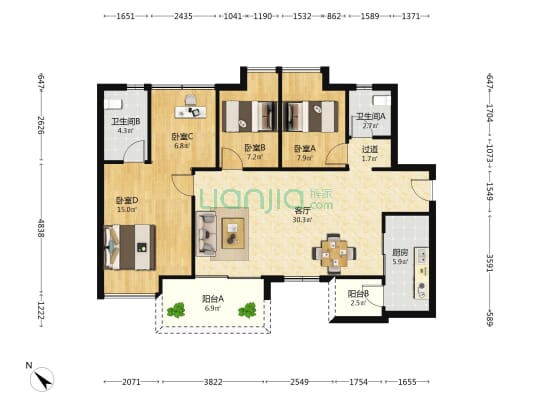 保利香槟苑  4室1厅2卫 106平方