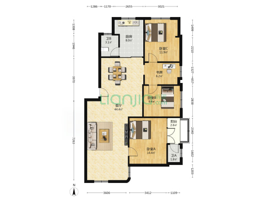 桂华村 4室1厅2卫 123平方