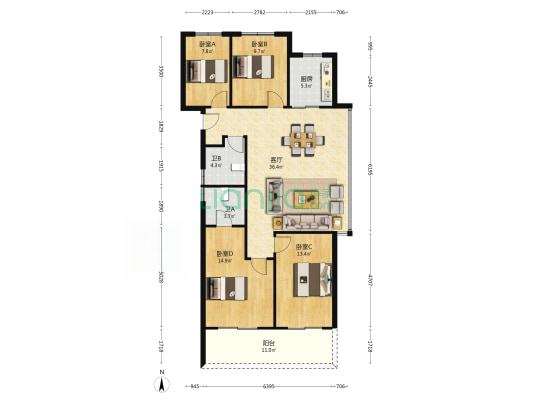 荣盛江荣府 4室1厅2卫 129平方
