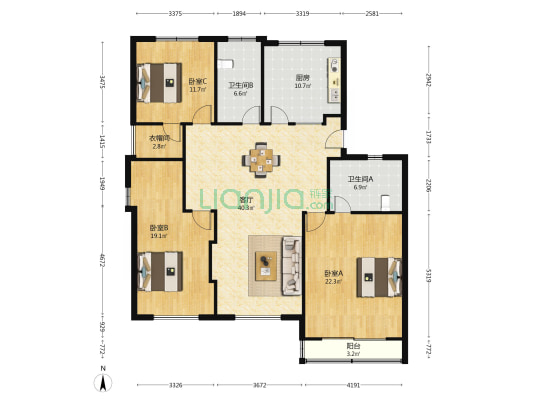 华泰小区 3室1厅2卫 152平方