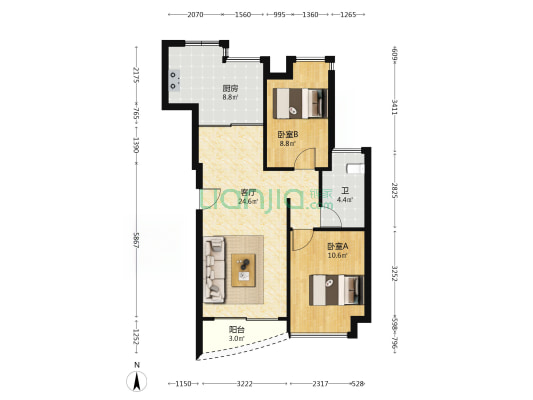 村民公寓 2室1厅1卫 73平方