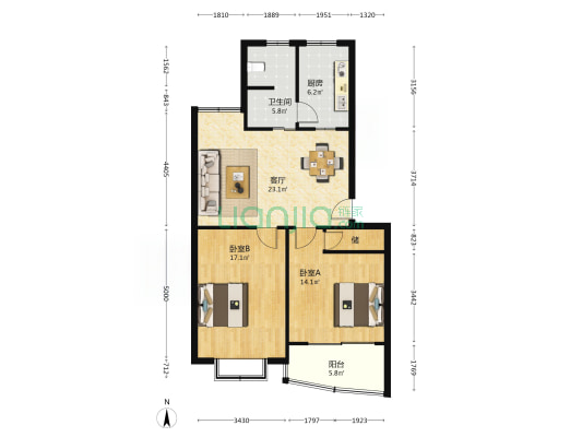 东仓三园 2室1厅1卫 87平方