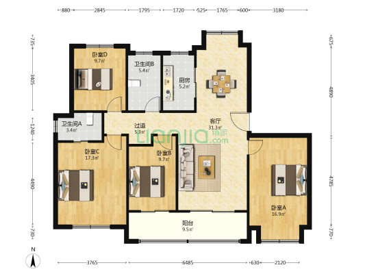 中交和风春岸 4室1厅2卫 148平方