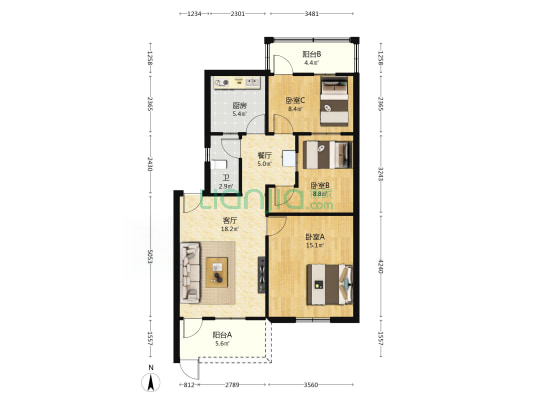 农科所宿舍 3室2厅1卫 85平方