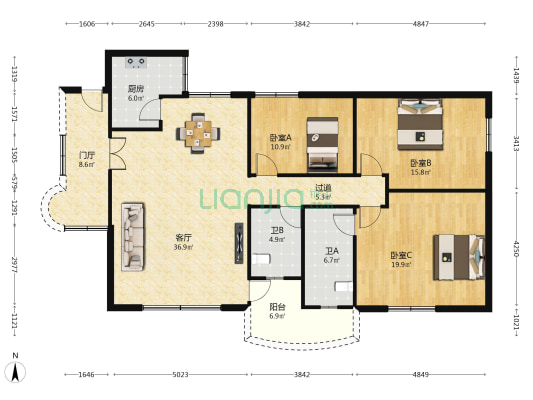 乐安北路14号 3室1厅2卫 144平方