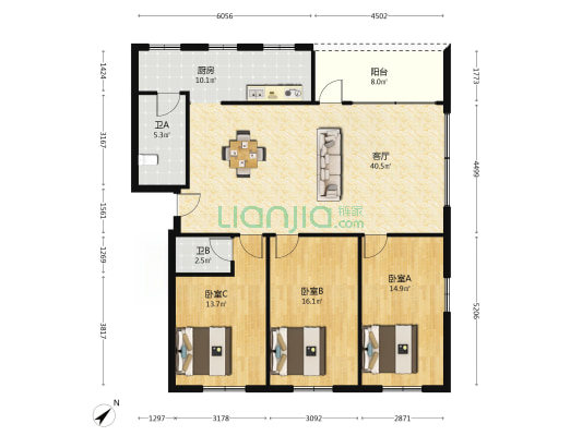 万兴楼 3室1厅2卫 136平方