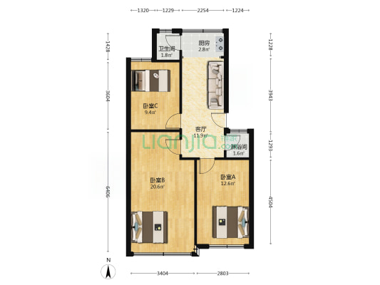 桂南小区 3室1厅2卫 86平方