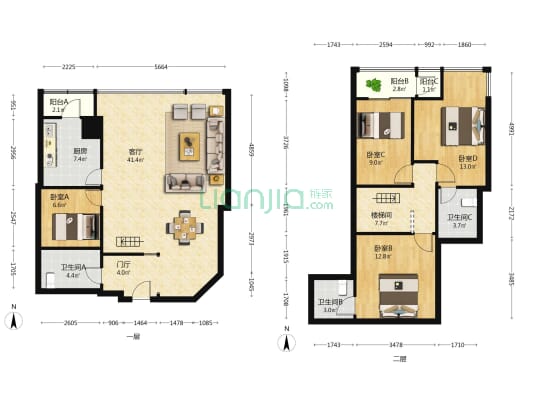 荔景大厦 4室1厅3卫 162平方