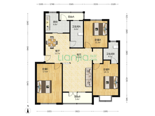 清和坊 3室2厅2卫 125平方