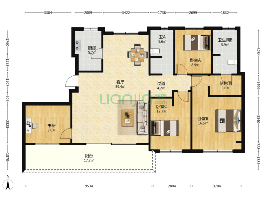 国泰景云台 4室1厅2卫 158平方