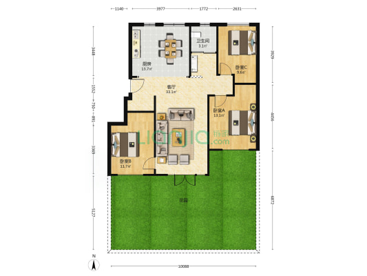 公元九里B区 3室1厅1卫 103平方