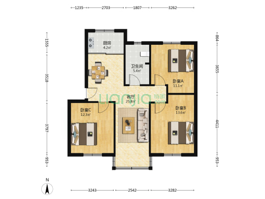漕泾新村三区 3室1厅1卫 90平方