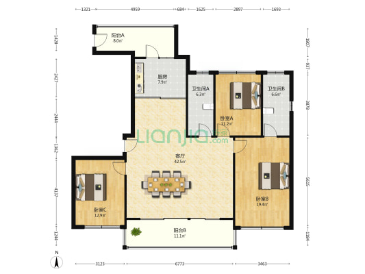 金辉紫雅云邸 3室1厅2卫 147平方