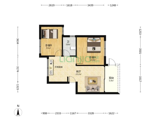 诗宁别墅 2室1厅1卫 69平方