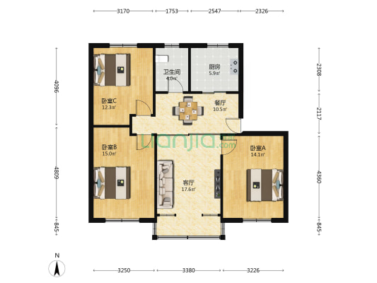 锁澜北路16号 3室2厅1卫 96平方