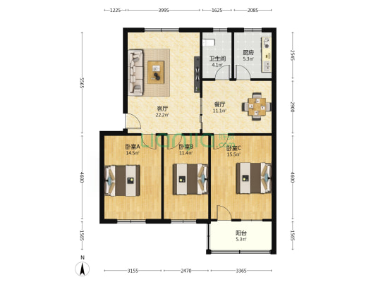 建筑公司家属院 3室2厅1卫 119平方