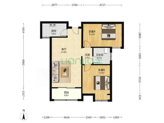 壹号公园东区 2室1厅1卫 90平方