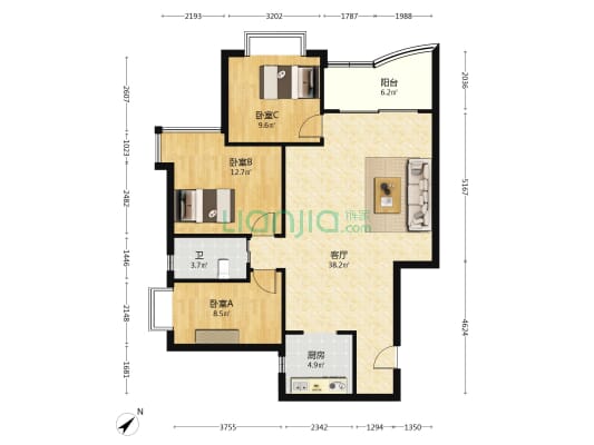 海荣居 3室1厅1卫 98平方