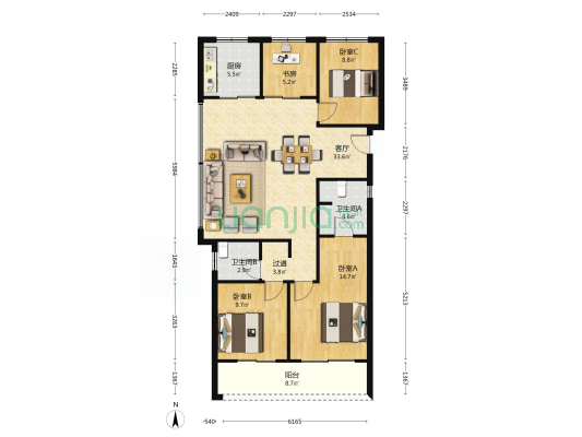 绿城桂语新月 4室1厅2卫 124平方