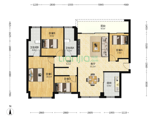 碧桂园灯湖盛世 4室1厅2卫 120平方