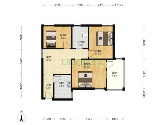 阮家居 3室1厅1卫 93平方