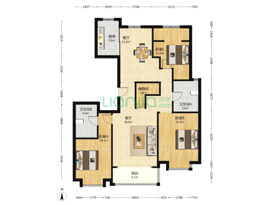 天成和平里 3室2厅2卫 137平方
