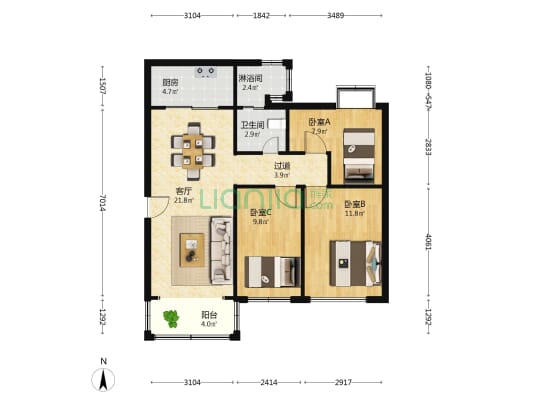 大地苑小区 3室1厅2卫 82平方