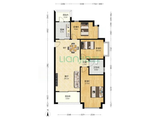 恒大文旅城A区 3室1厅1卫 115平方
