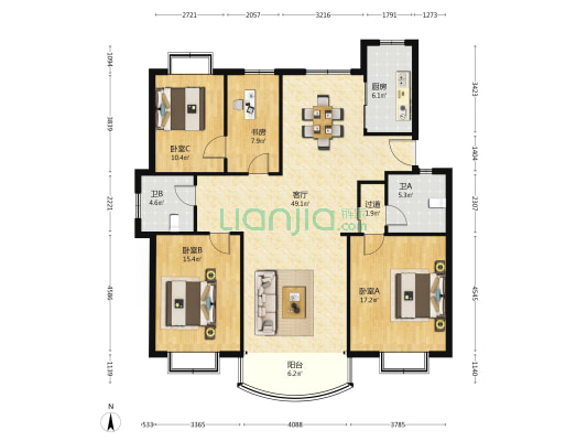 豪景城 4室1厅2卫 148平方