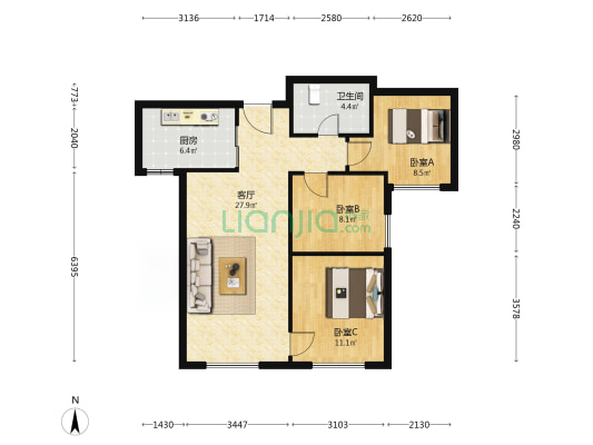 融创臻园二期 3室1厅1卫 99平方