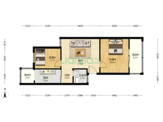 化建道南社区 2室1厅1卫 75平方