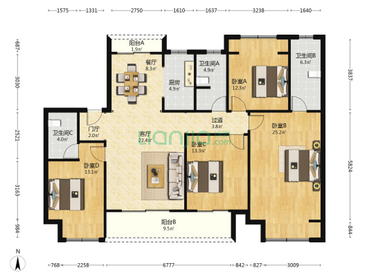 松韵雅庭 4室2厅3卫 160平方